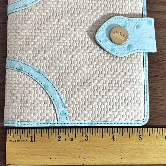 Elaine Turner Turquoise Ostrich Embossed Card Holder Organizer Wallet Booklet - Picture 8 of 13